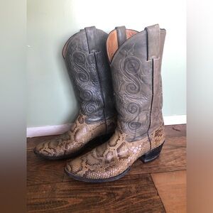 Justins Mens Cowboy Boots 9.5 D Snake Skin Exotic Gray Python Vintage Western